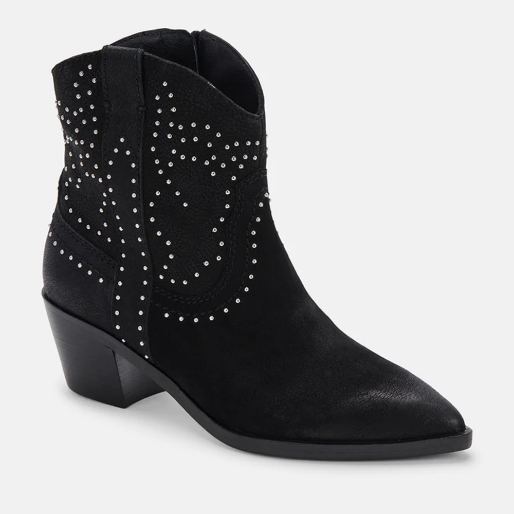 NEW Dolce Vita Solow western cowboy boots black suede studded 5.5